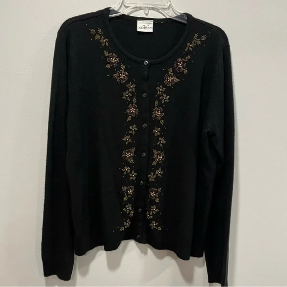 Villager by Liz Claiborne Black Beaded Cardigan, Womens Size XL - Picture 1 of 9